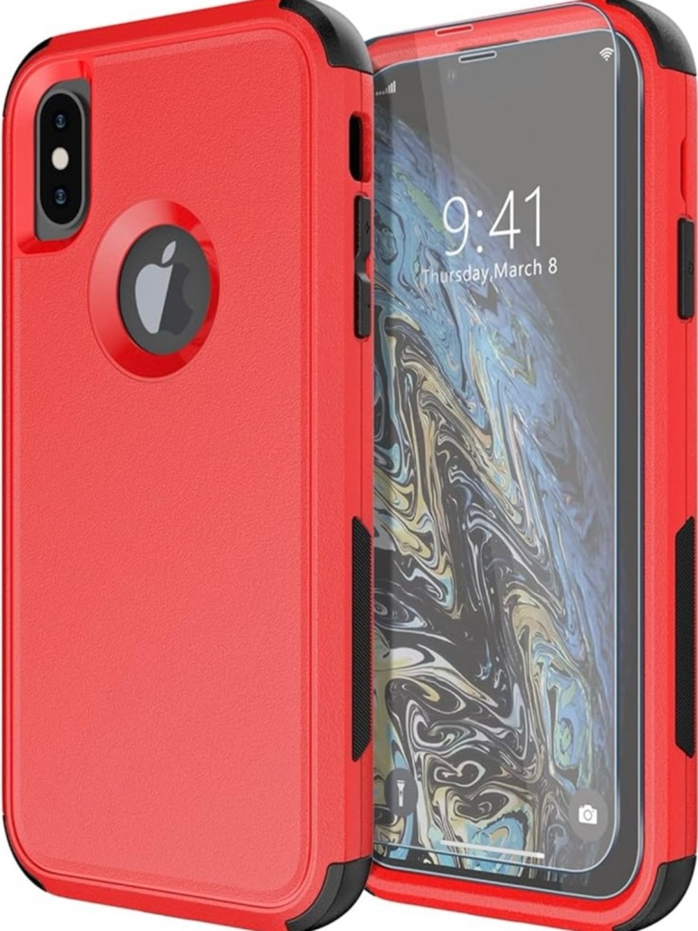 Rugged Red Dual-Layer Phone Case for iPhone XS